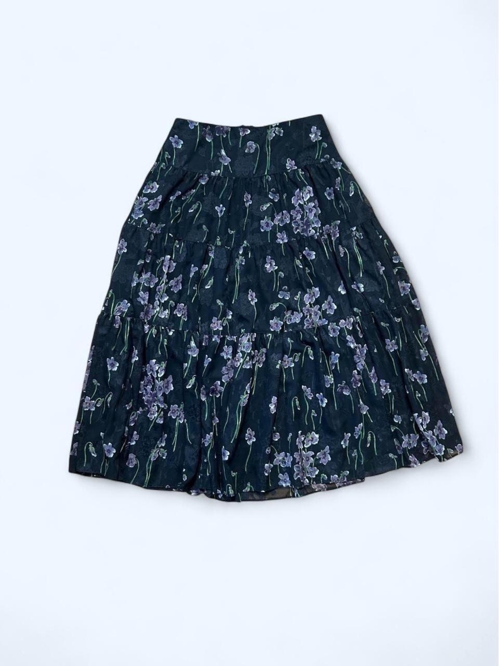 Lauren Ralph Lauren Black Tiered Maxi Skirt with Purple Floral Print